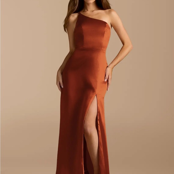 Azazie One-Shoulder Satin Dress in Rich Copper - Picture 3 of 9